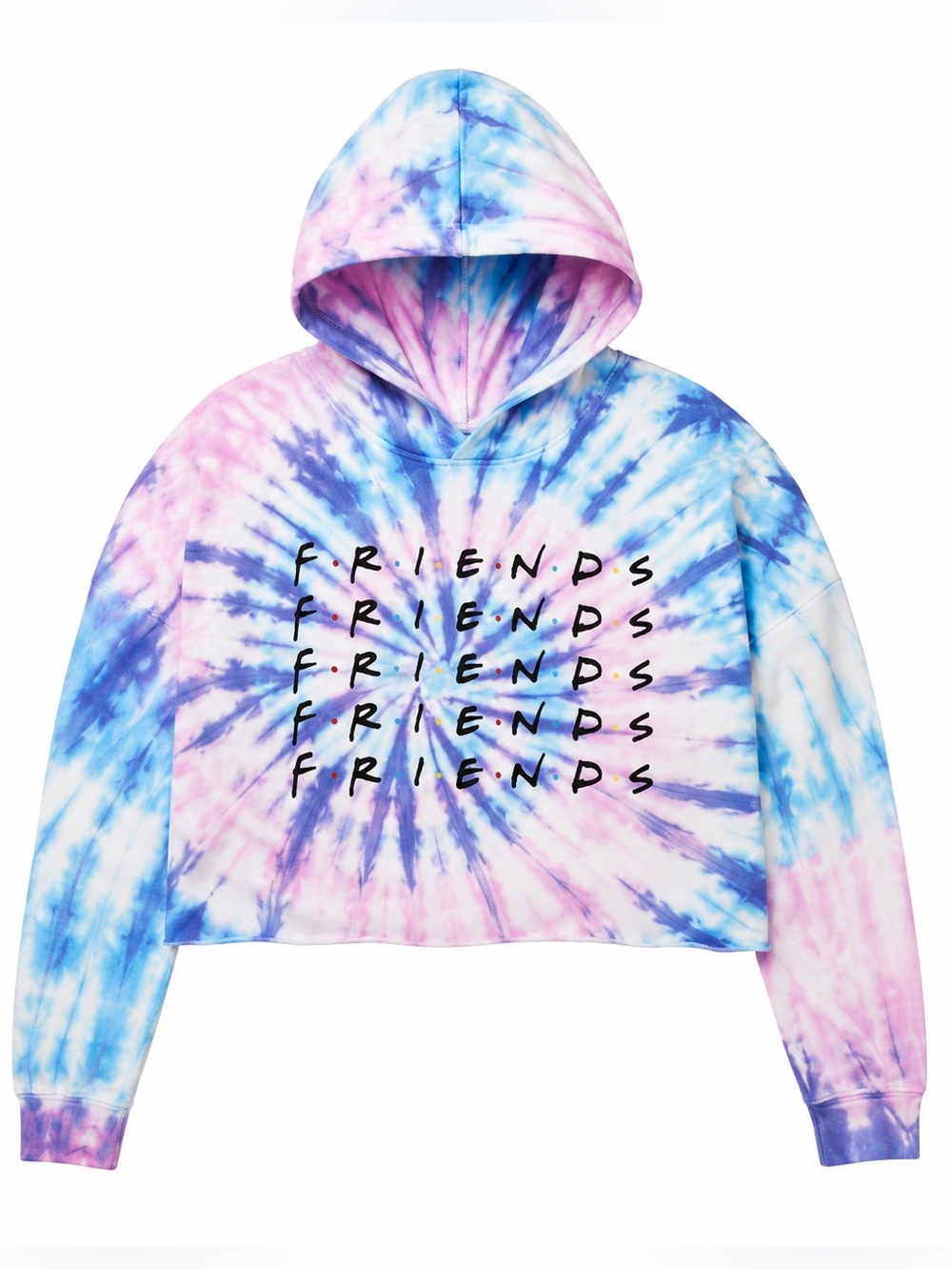 FRIENDS TV Series Show Tie Dye Cropped Hoodie Sweatshirt | Large | Blue Purple